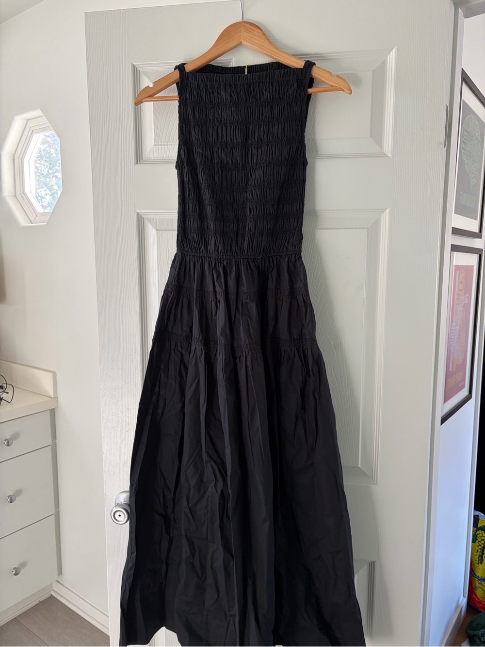 Black Smocked Bodice Midi Dress Doen